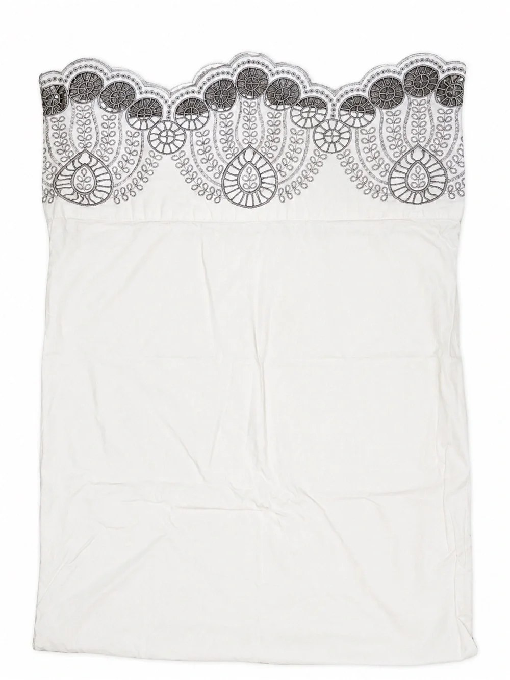 Anthropologie White Pillow Sham with Gray Embroidered Medallions